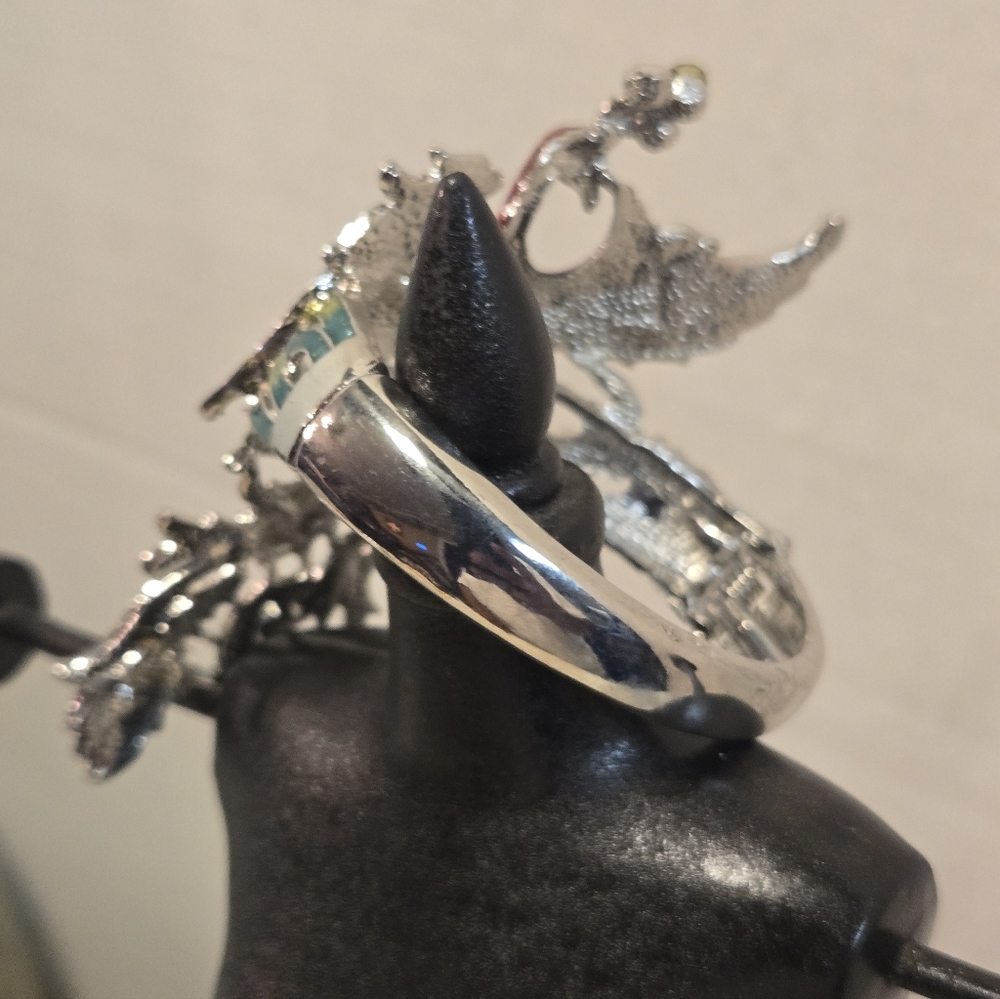 Elegant Silver and Purple Peacock Bracelet - Picture 6 of 8